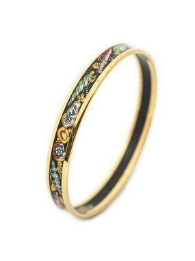Hermes Enamel Bangle Black Green Jewels Motif Bracelet